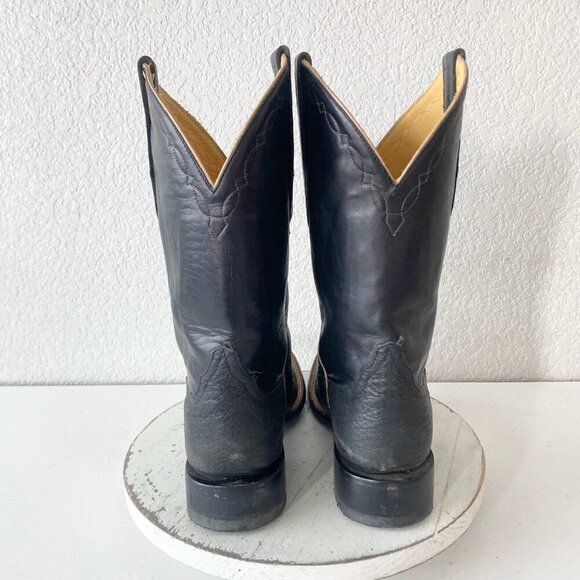 Rod Patrick Mens Cowboy Boots 7.5EE Black Smooth Ostrich Western Square Toe - Picture 3 of 10